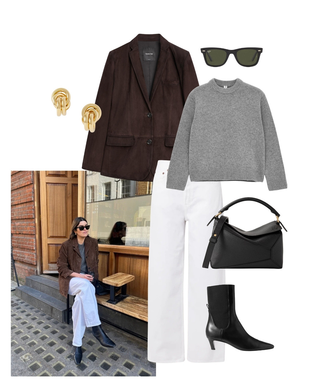 Styling a chocolate brown suede blazer for spring with a grey knit and white denim. Blazer is old Arket, similar linked below 

#LTKstyletip #LTKspring