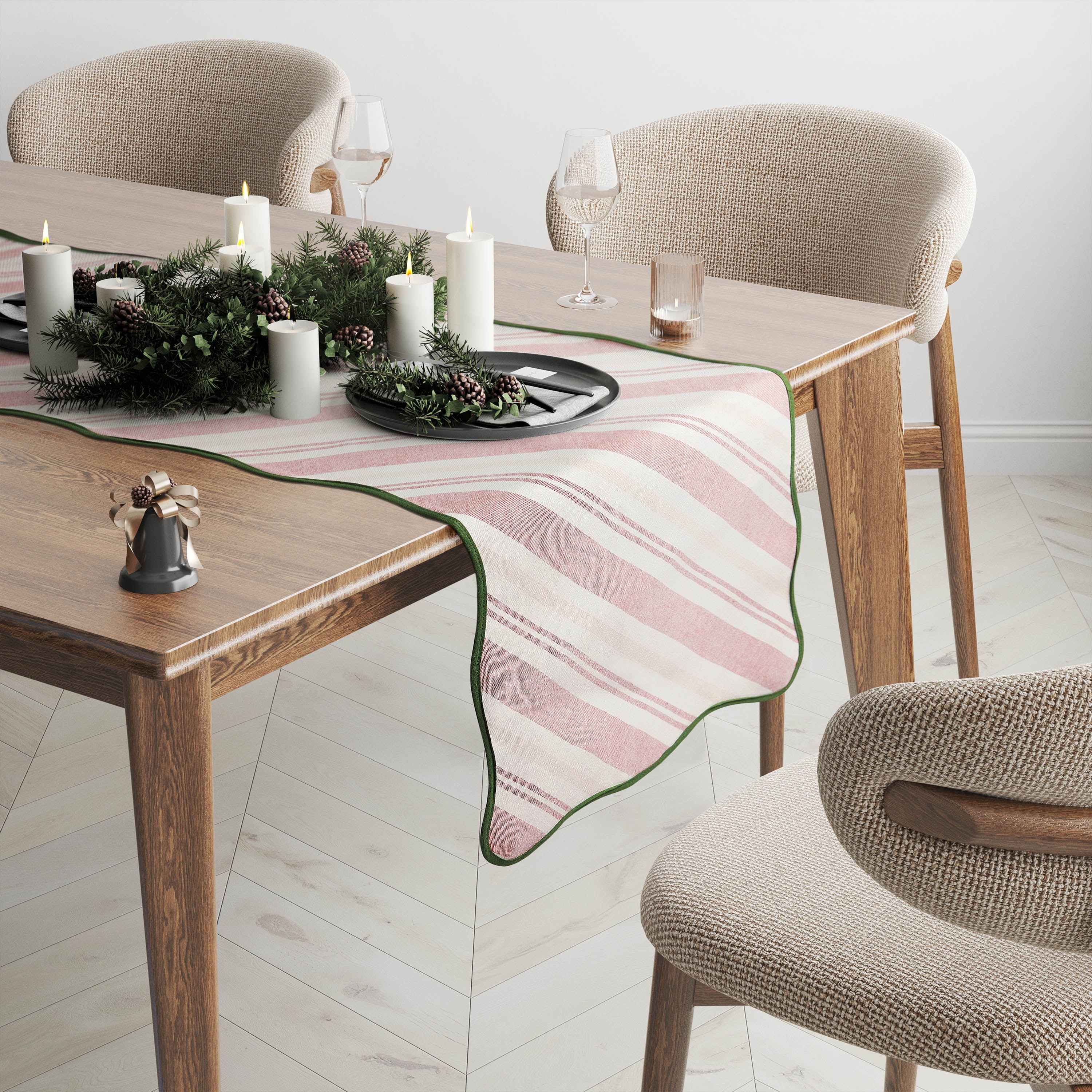 Holiday Candy Cane Stripe 13" x 72" Table Runner - 100% Cotton, Red & White | Walmart (US)