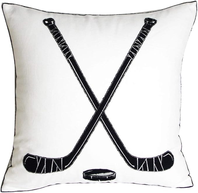 Embroidered Hockey Throw Pillow Cover,Square 18 inch Decorative Canvas Pillow Cover for Ice Hocke... | Amazon (US)