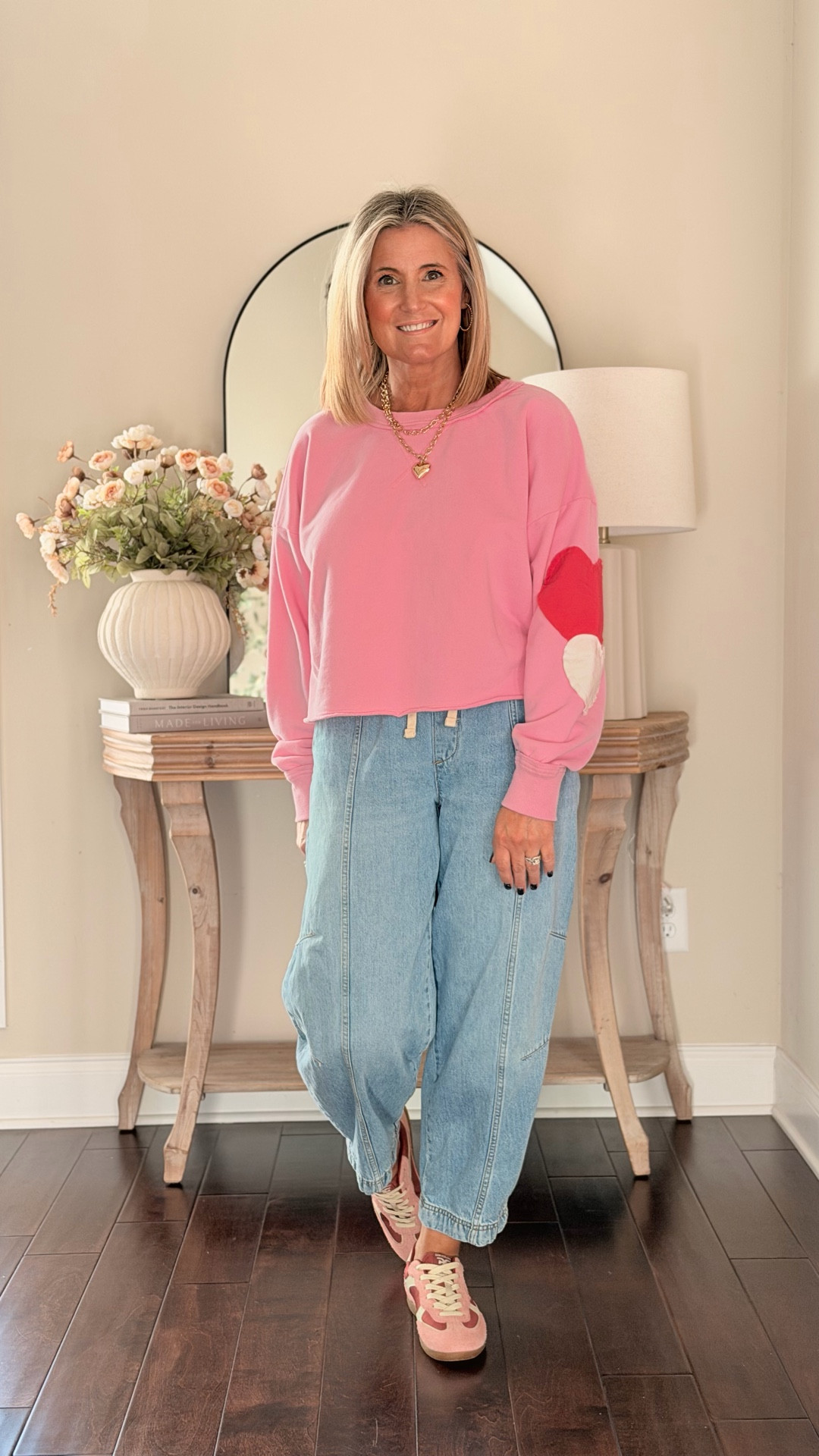 Pink perfection from head to toe 💕✨
This adorable pink sweatshirt with heart elbow patches from Target is giving cozy + cute, paired with the prettiest pink and blush sneakers from Sam Edelman and these new barrel jeans from Walmart that are SO good.

Comfortable, on-trend, and perfect for everyday errands, coffee dates, or Valentine’s season 💘
Mixing affordable finds with elevated staples is my favorite combo 🤍

#TargetStyle #SamEdelman #WalmartFashion #PinkOutfit #CasualChic #EverydayStyle #HeartDetails #InfluencerFinds #ValentinesVibes

#LTKootd #LTKSeasonal