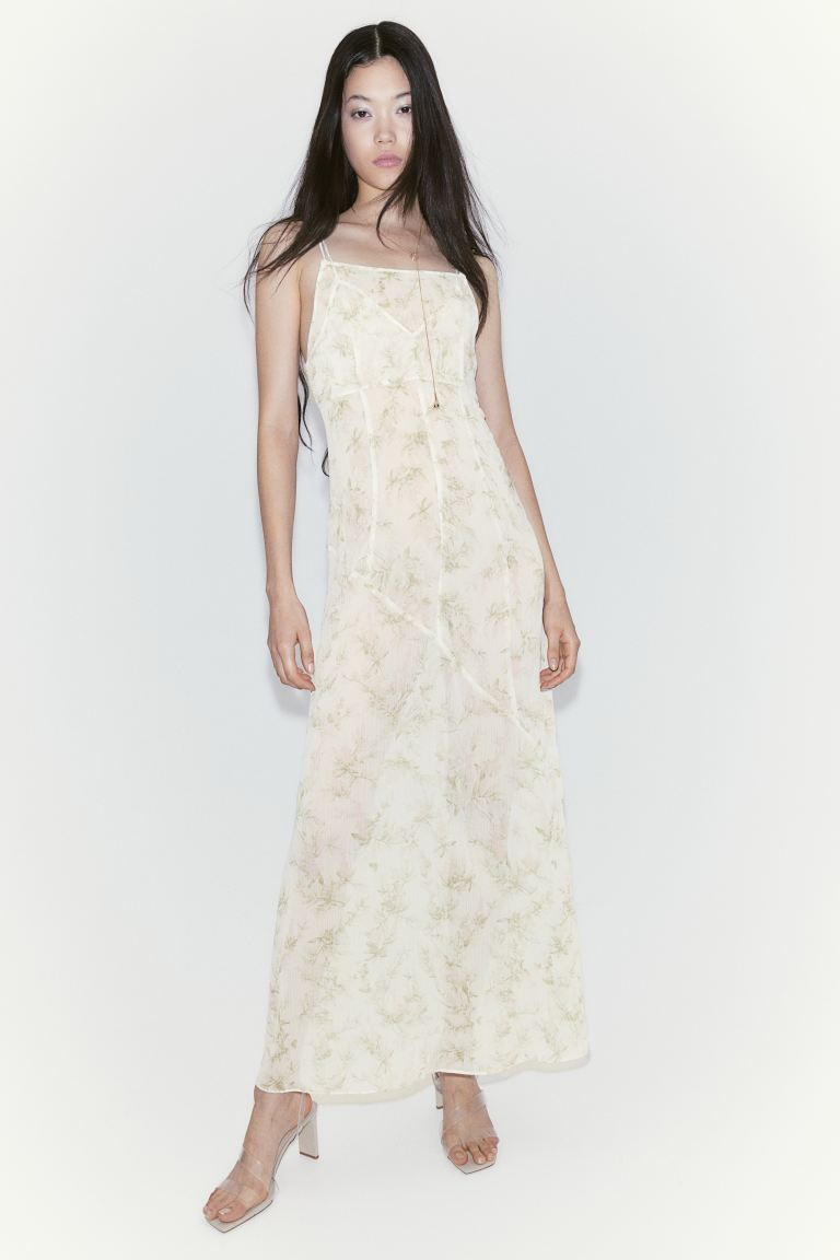 Double-layered Sheer Dress - Low-cut Neckline - Sleeveless - White/floral - Ladies | H&M US | H&M (US + CA)