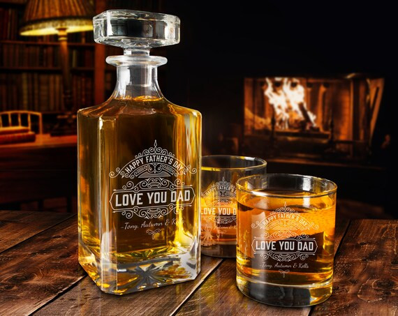 Fathers Day Whiskey Decanter Set With Glasses, Whiskey Glasses,  Husband Gift , Dad Gift, Gift Fo... | Etsy (US)