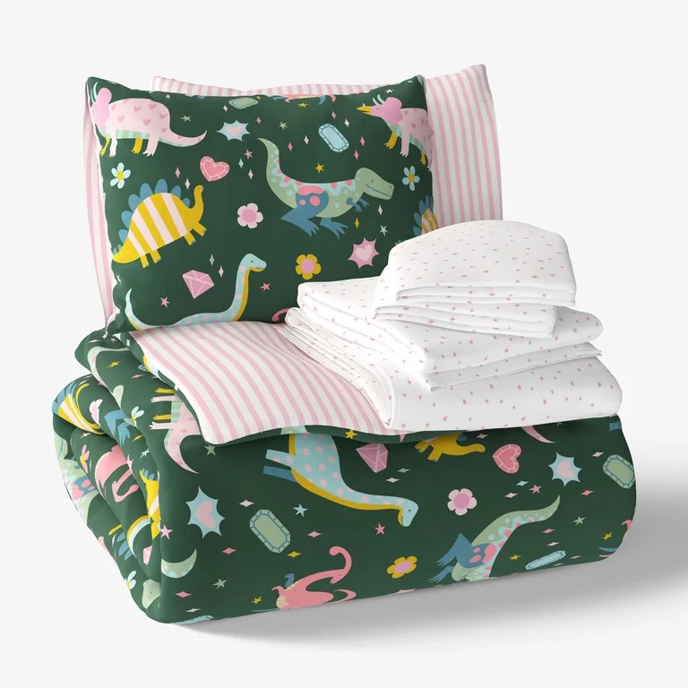 Mainstays Kids Dino Gems Reversible Comforter Set with Sheets, Full, 7 Pieces | Walmart (US)