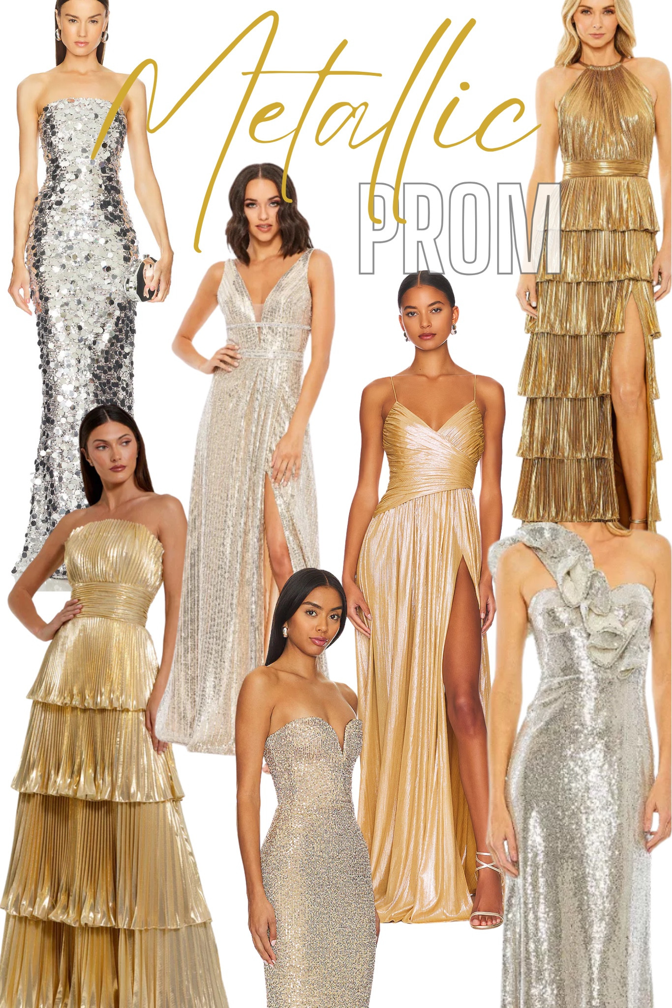 New Metallic Prom Dress curated idea boards | Maxi | Gown | Formal | Gold | Bronze | Silver | Shiny | Embellished | Sequin | Sequined | Strapless | Halter | Ruffle | Mermaid | Straight | Pleated | One Shoulder | Pleats | Ruffles | Criss Cross | Grecian

#LTKSeasonal #LTKStyleTip #LTKWedding