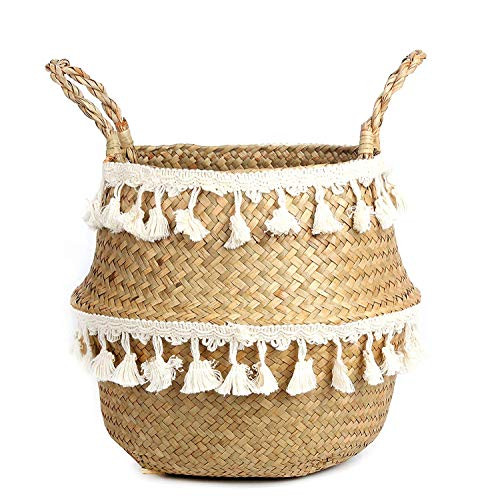 BlueMake Tassel Macrame Woven Seagrass Belly Basket for Storage, Decoration, Laundry, Picnic, Pla... | Amazon (US)