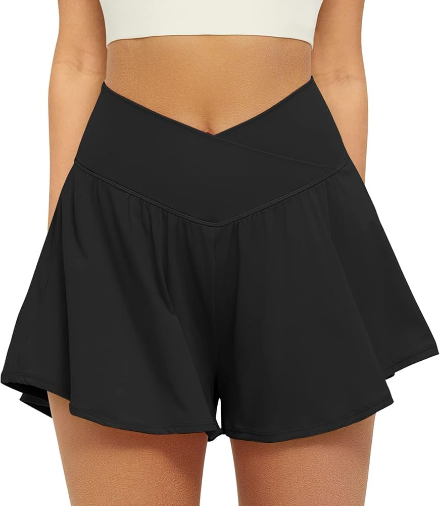 FireSwan Crossover Athletic Shorts for Women 2 in 1 Flowy Running Shorts with Pockets Spandex But... | Amazon (US)