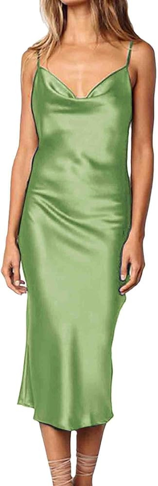 xxxiticat Women's Sleeveless Spaghetti Strap Satin Dress Cocktail Beach Evening Party Cowl Neck Dot  | Amazon (US)