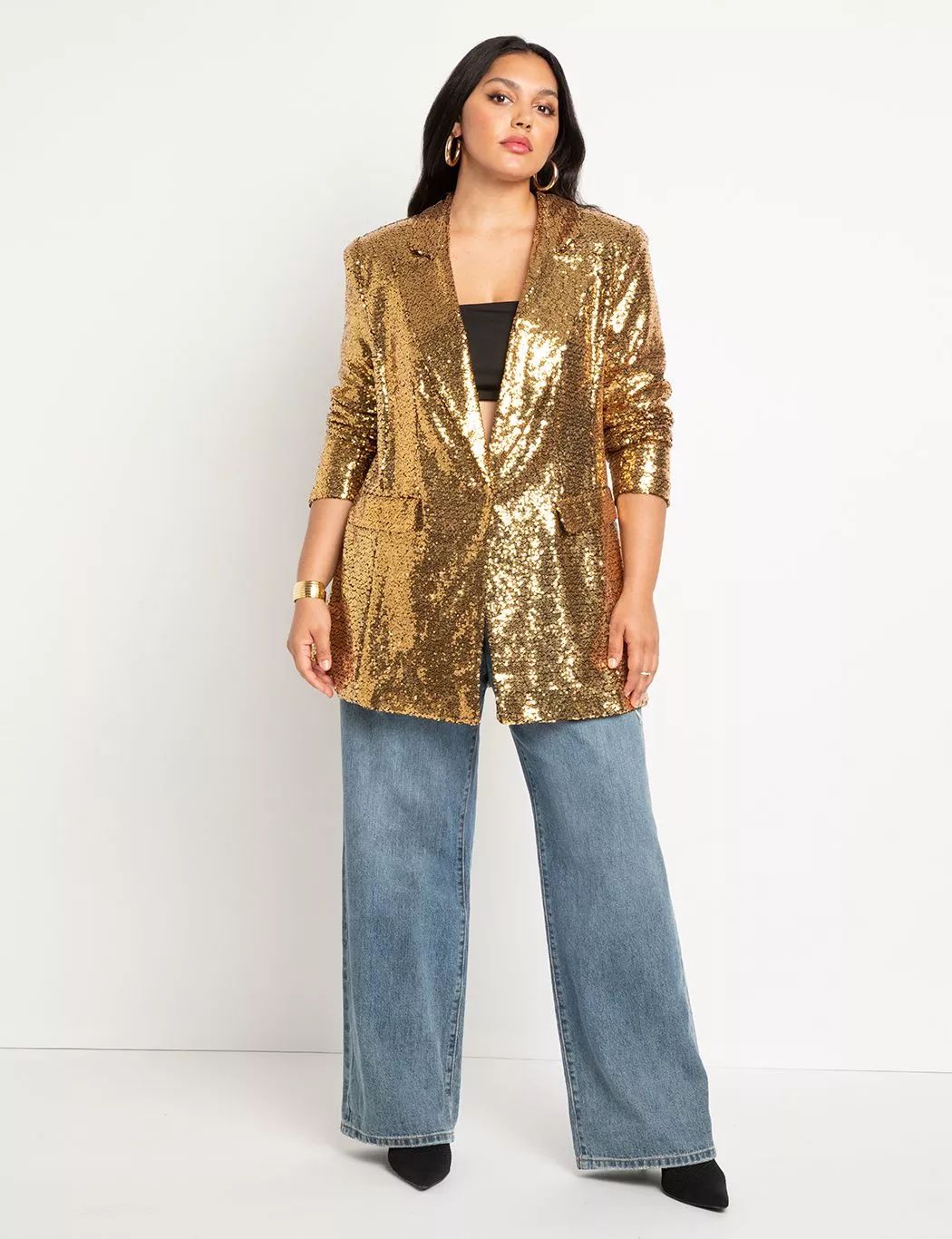 Long Sequin Blazer | Eloquii