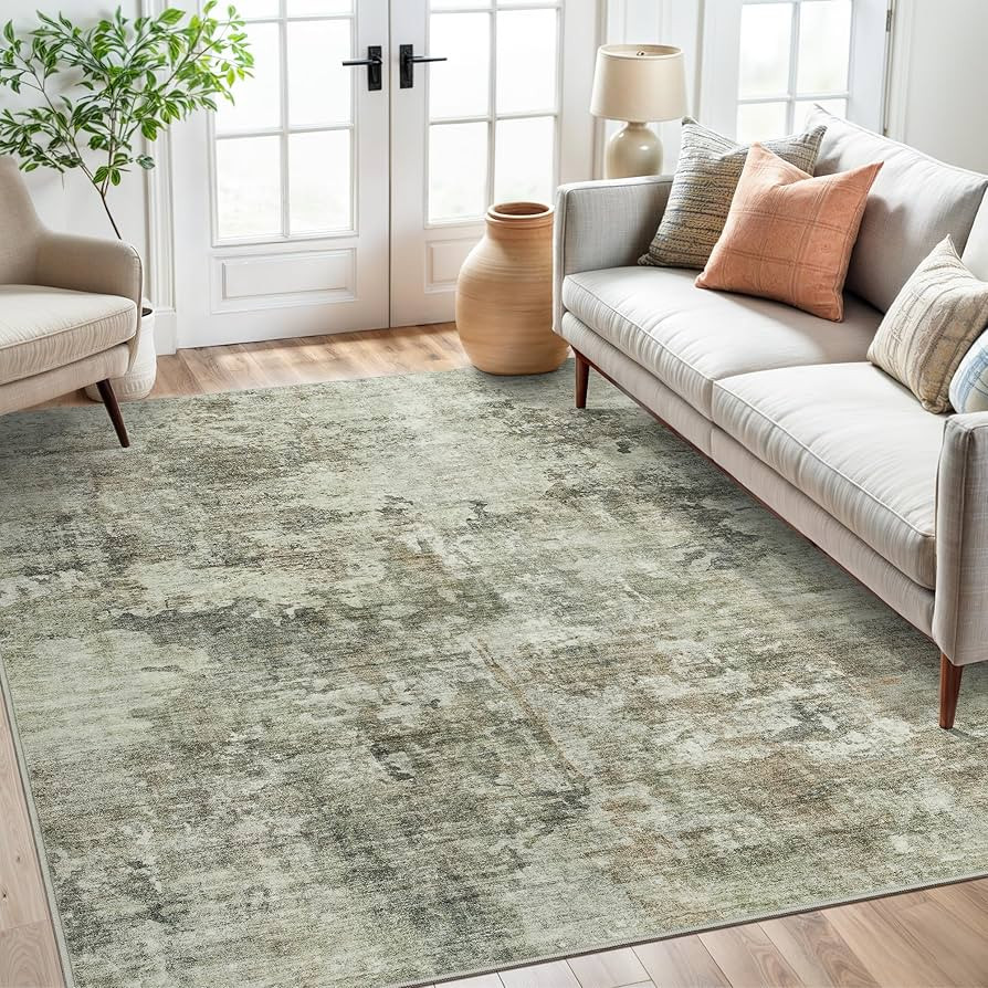 Soalmost Abstract Rug 5x7 Machine Washable Area Indoor Green Black Low Pile Non-Slip Foldable Thi... | Amazon (US)