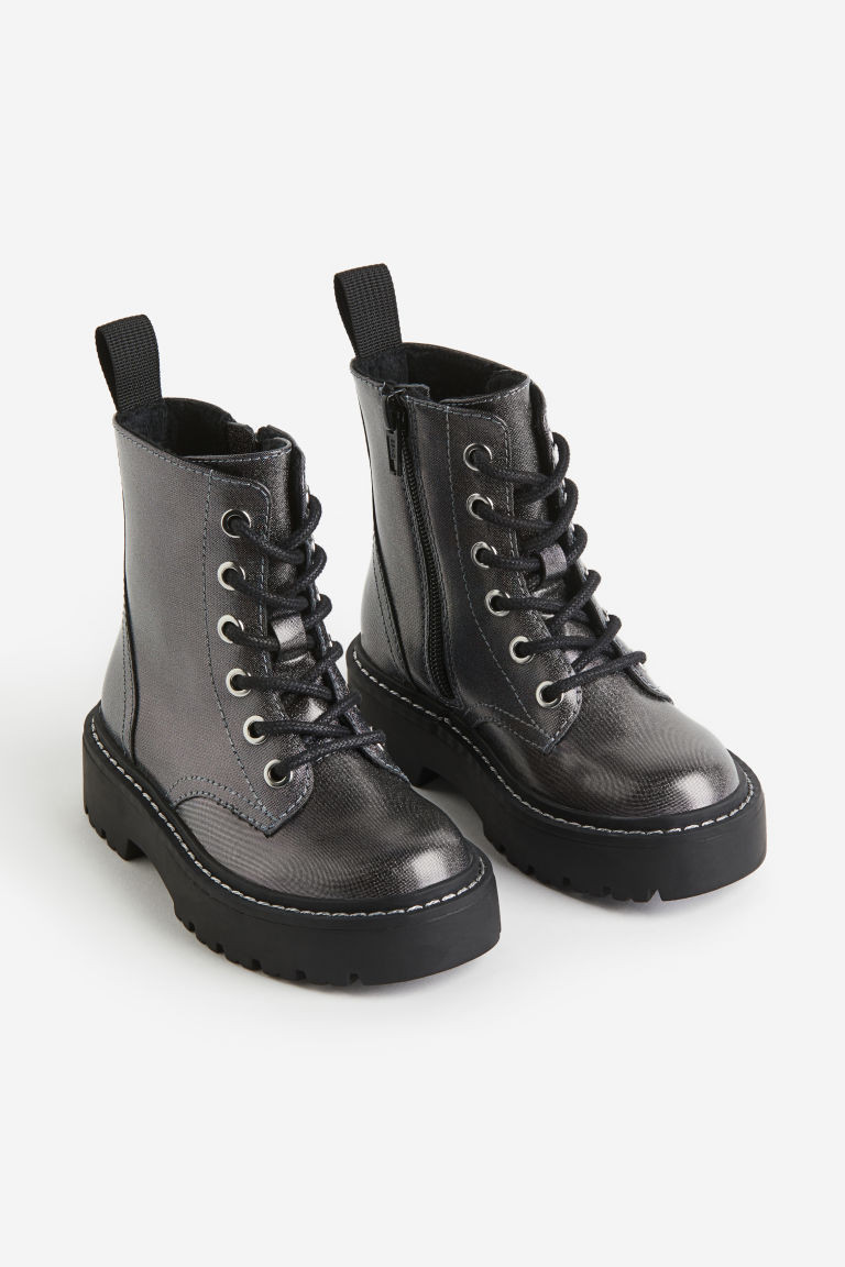 H & M - Lace-up boots - Silver | H&M (UK, MY, IN, SG, PH, TW, HK)