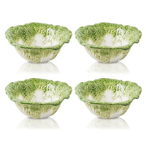 KXZ Green Ramen Noodle Bowls Microwavable 7 Inch, 16 Oz Ceramic Dinner Bowl Sets of 4 for Kitchen, Orcelain Silverware Set for Cereal, Soup, Serving, Rice, Pho, Salad, Pasta, Chip, Fruits, Vintage | Amazon (US)