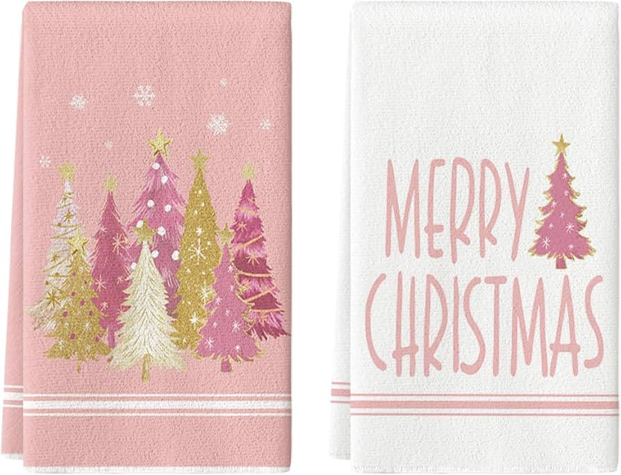 Artoid Mode Pink Xmas Tree Merry Christmas Kitchen Towels Dish Towels, 18x26 Inch Farmhouse Star ... | Amazon (US)