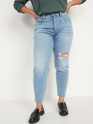 Extra High-Waisted Button-Fly Curvy Sky Hi Straight Ripped Jeans for Women | Old Navy (US)