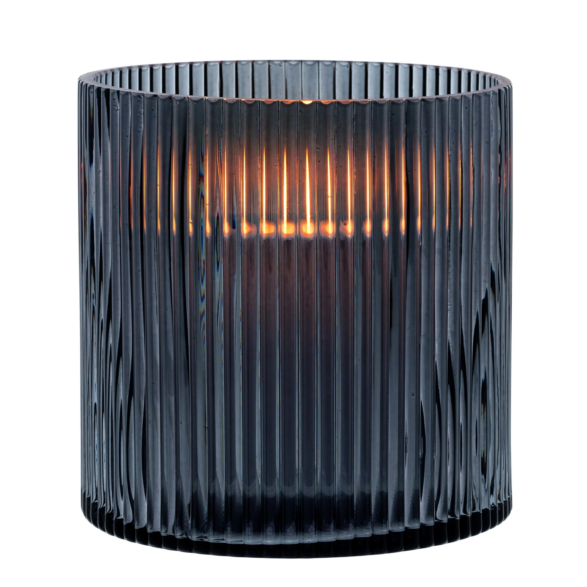 Better Homes & Gardens 5" Decorative Smoke Glass Ribbed Pillar Candle Hurricane, Medium - Walmart... | Walmart (US)