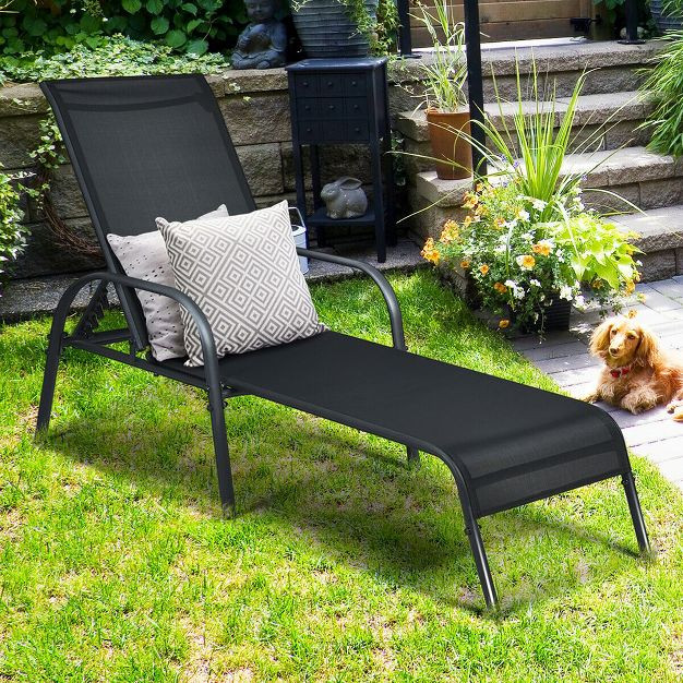 Costway Patio Chaise Lounge Outdoor Folding Recliner Chair w/ Adjustable Backrest Black | Target