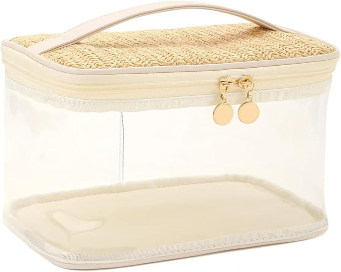Boho Large Clear PVC Waterproof Makeup Bag with handle, Transparent Zipper Cosmetic Bag for Trave... | Amazon (US)