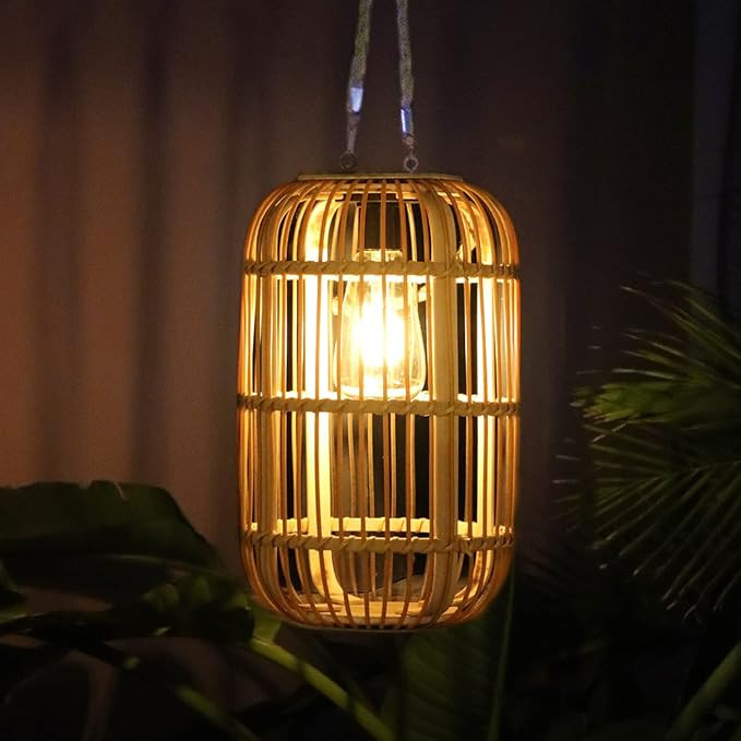 Livinlarge Solar Lantern Outdoor Waterproof, Large Rattan Solar Lantern Outdoor Hanging with Hand... | Amazon (US)