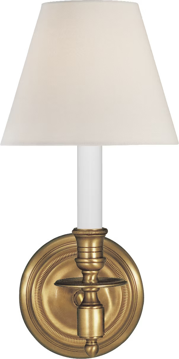 French Single Sconce in Hand-Rubbed Antique Brass with Linen ShadeVisual Comfort | Visual Comfort