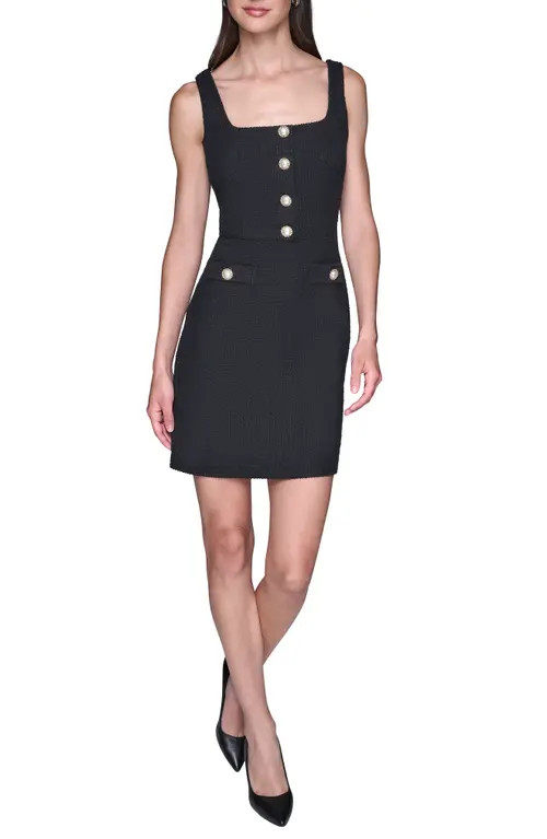 KARL LAGERFELD PARIS Tweed Knit Sheath Minidress in Black at Nordstrom, Size 4 | Nordstrom