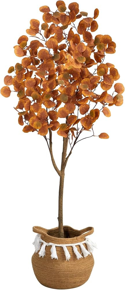 Nearly Natural 5ft. Artificial Autumn Eucalyptus Tree with Handmade Jute & Cotton Basket with Tas... | Amazon (US)