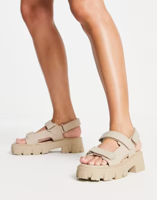 Public Desire Brighton chunky sporty velcro sandals in camel | ASOS (Global)