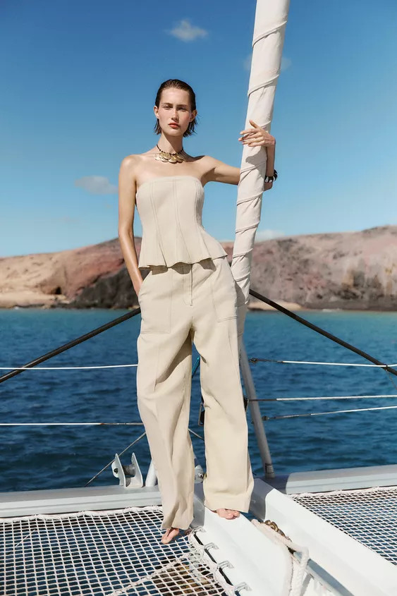 LINEN BLEND STRAIGHT-LEG TROUSERS WITH TOPSTITCHING | Zara UK