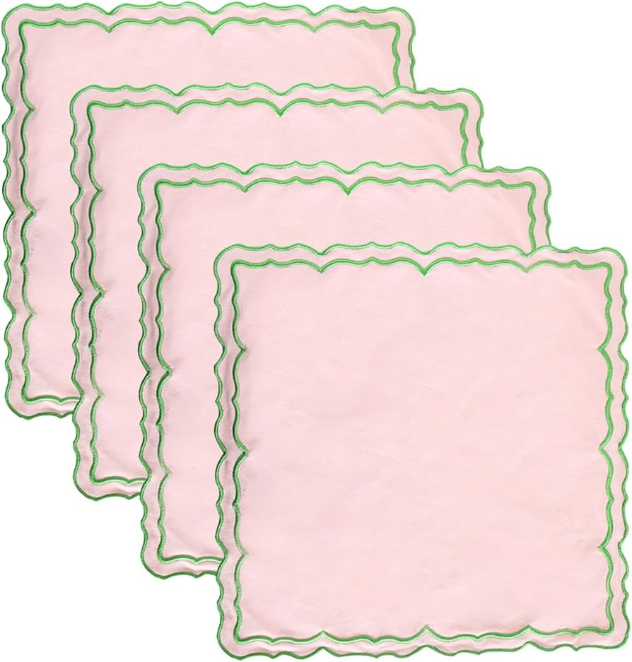Scalloped Embroidery Cloth Napkins Set of 4 14"X14" Cotton Napkins for Potluck Party Wedding Tabl... | Amazon (US)