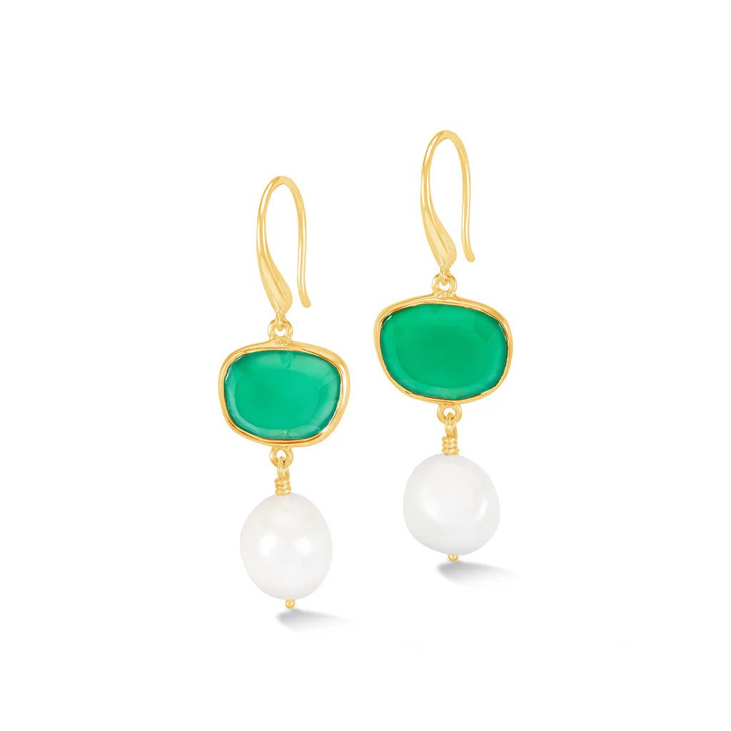 Green Onyx Pebble & Pearl Drop Earrings | Dower & Hall