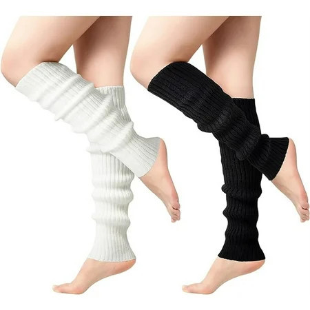 Duslogis Leg Warmers for Women 80s Ribbed Knit Leg Warmers for Dance Yoga Sports Cosplay Costume Party Accessory（2Pair，Black&White） | Walmart (US)