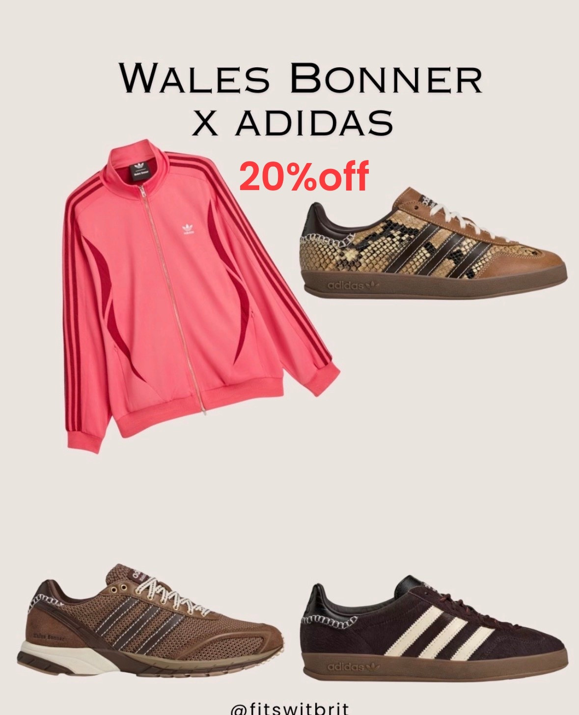 Wales Bonner x Adidas drop 20% off  in cart  

#LTKActive

#LTKSaleAlert