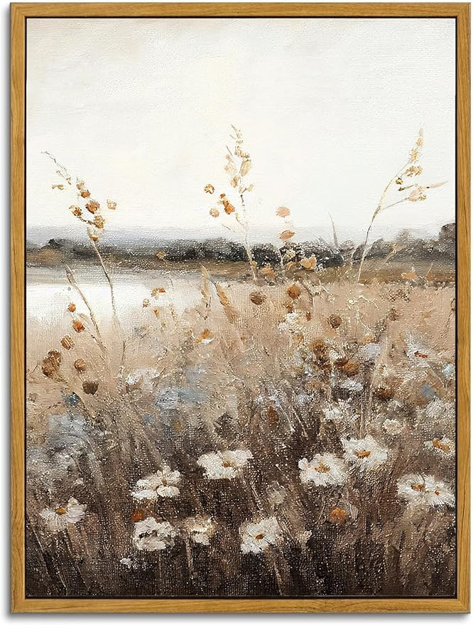KBKBART Vintage Wall Art Framed, Retro Countryside Autumn Wildflower Field Landscape Canvas Paint... | Amazon (US)