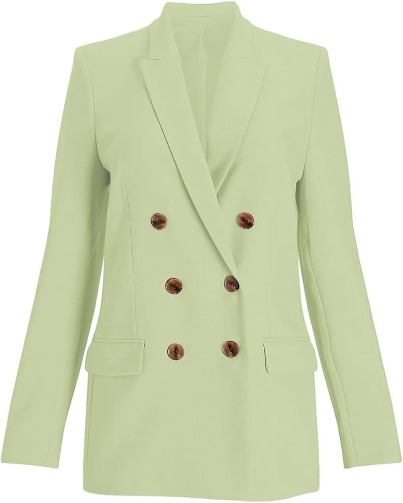 Cnkwei Womens Casual Lighweight Blazers Lapel Cut Collar Buttons Work Office Jacket | Amazon (US)