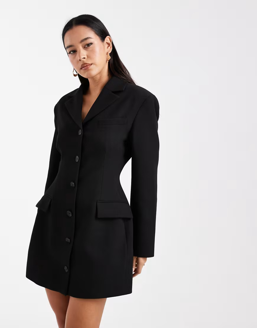 ASOS DESIGN scarf neck blazer mini dress in black | ASOS (Global)