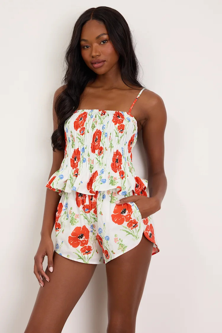 Delaina White Multi Floral Shorts | Lulus