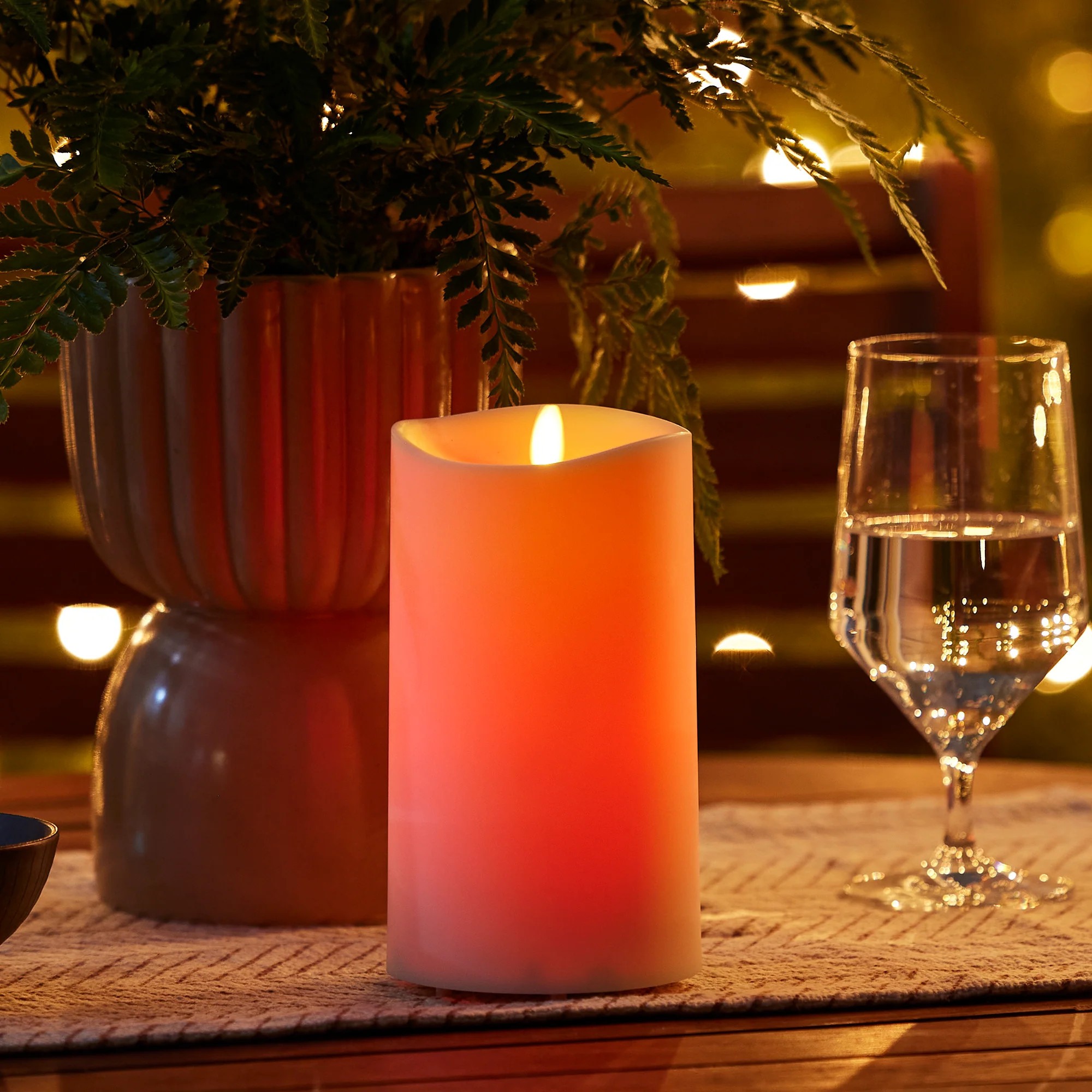 Outdoor Color Changing Flameless Candle Pillar with Remote - Melted Top - 3.75" Width | Luminara