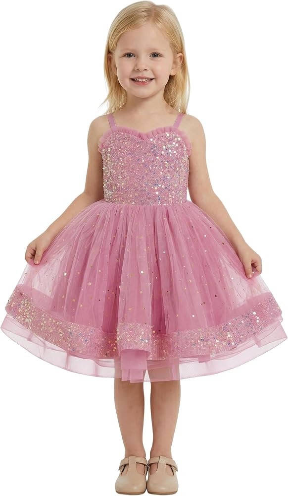 IMEKIS Toddler Kids Girls Fairy Dress Sparkle Sequins Tulle Pageant Party Birthday Princess Outfi... | Amazon (US)