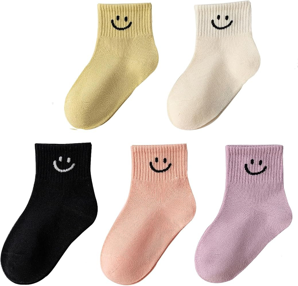 Toddler Boys Girls Crew Socks, Happy Face Unisex Kids Soft Cotton Solid Color Dress Ankle Socks, ... | Amazon (US)
