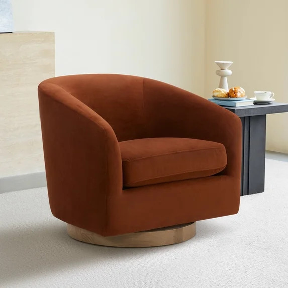 ReNest Swivel Velvet Accent Chair, Round Barrel Arm Chair Living Room, Burnt Orange & Natural Bas... | Walmart (US)