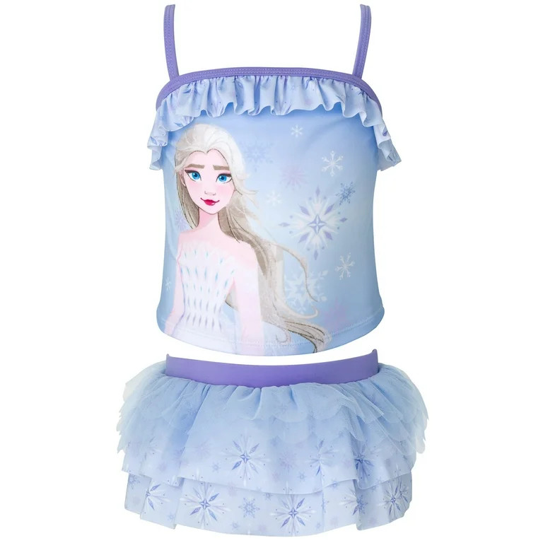 Disney Frozen Elsa UPF 50+ Tankini Top and Bikini Bottom Swim Set Toddler to Little Kid | Walmart (US)