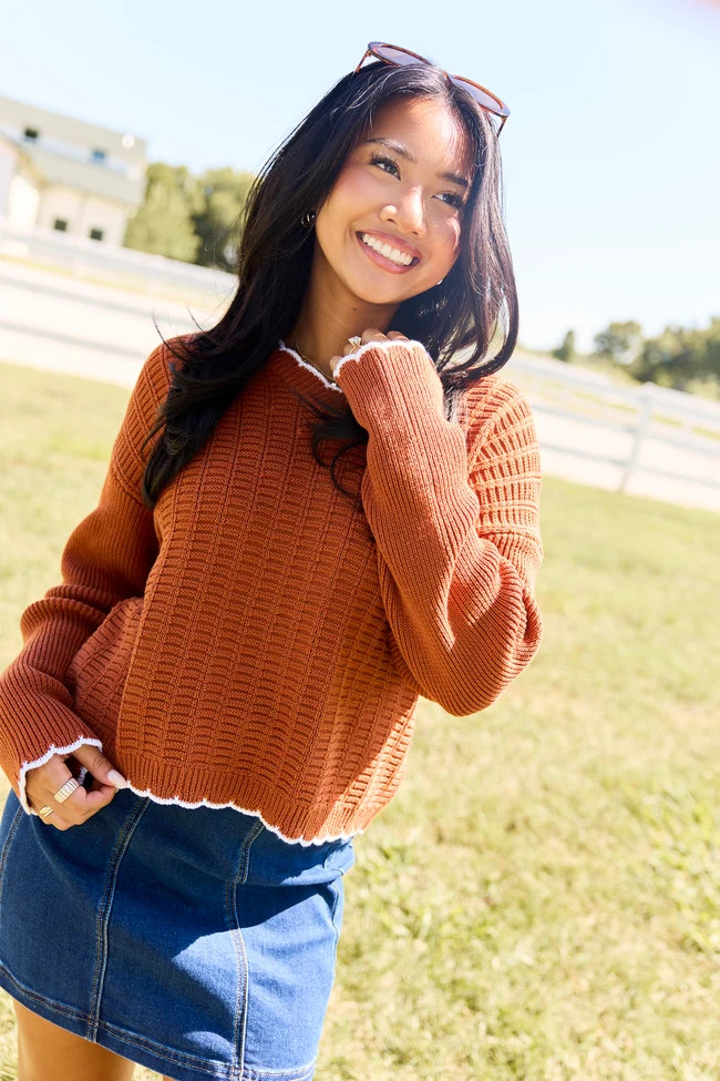 Simply Refined Rust Textured V-Neck Sweater | Pink Lily