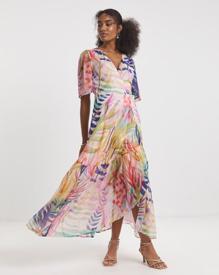 Hope & Ivy Leah Flutter Sleeve Maxi Wrap Dress | Simply Be (UK)