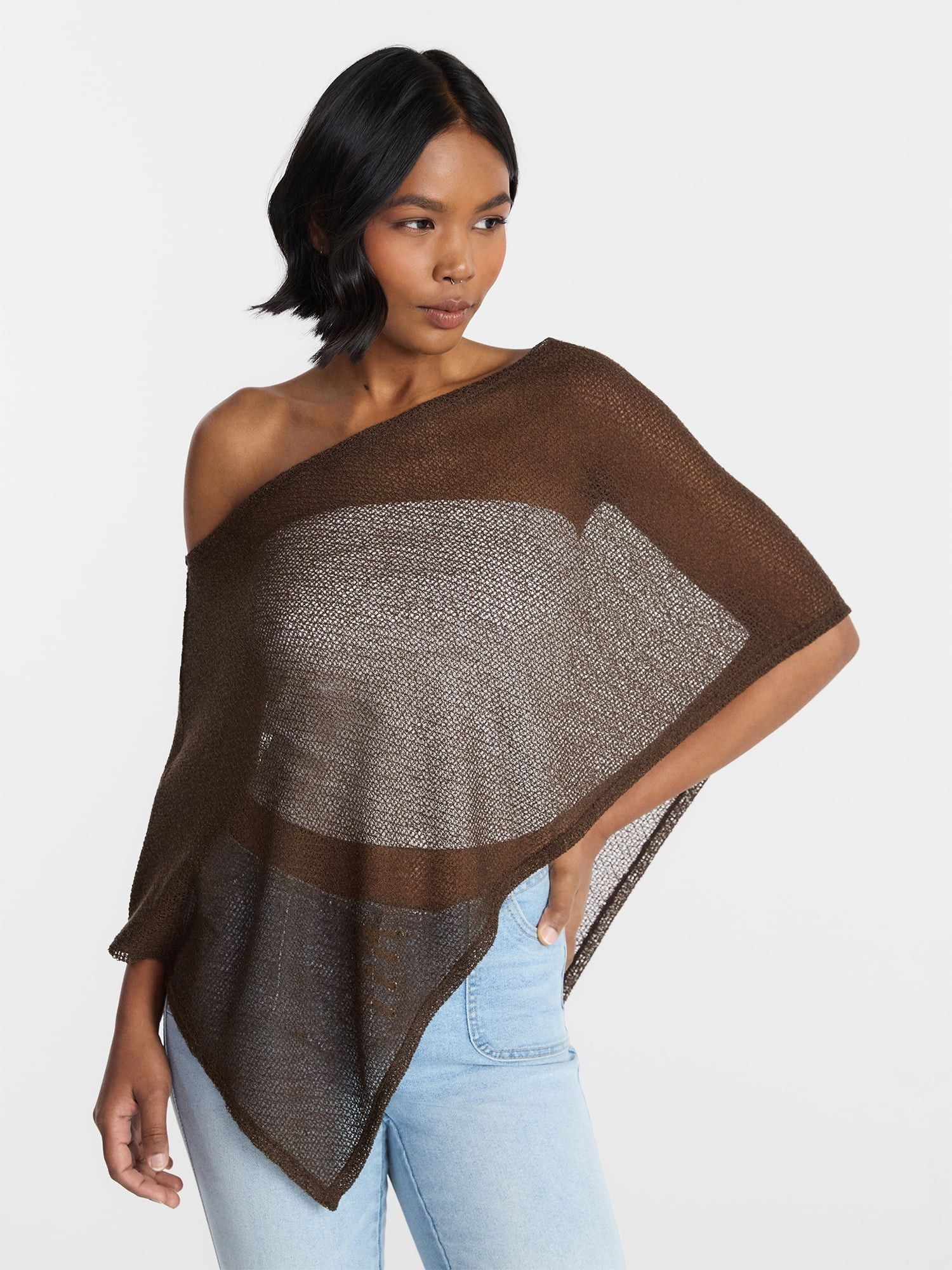 No Boundaries Asymmetrical Hem Knit Poncho Top, Women's XXS-XXL - Walmart.com | Walmart (US)