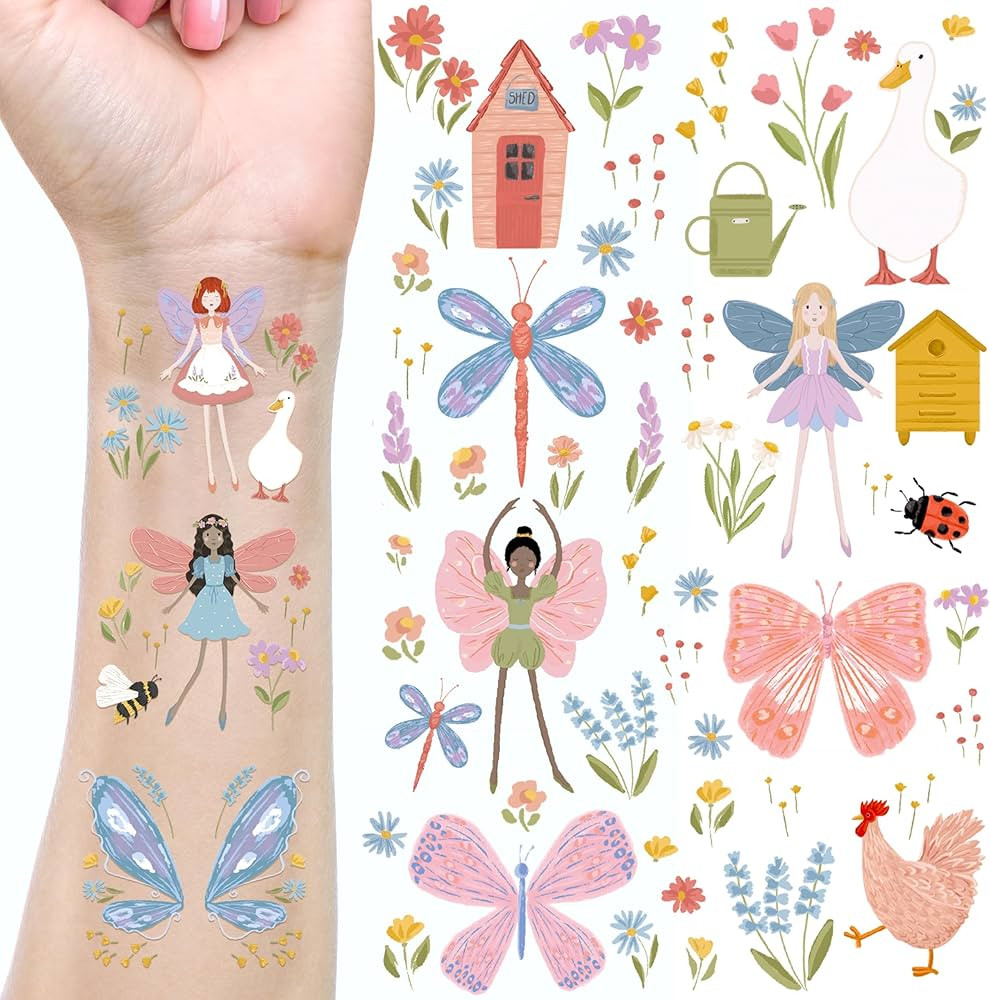 Cheerland Garden Fairy Tattoos Temporary Floral Butterfly Farm Party Favors Woodland Fairies Wing... | Amazon (US)
