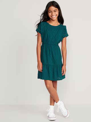 Short-Sleeve Ruffle-Trim Clip-Dot Fit & Flare Dress for Girls | Old Navy (US)