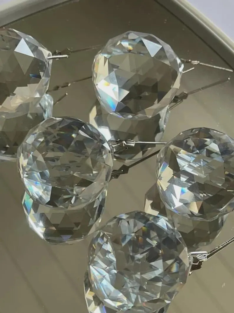 5 CHANDELIER CRYSTAL BALLS Faceted Lamp Lighting Parts K9 Gold Connectors Window Decoration Sun C... | Etsy (US)