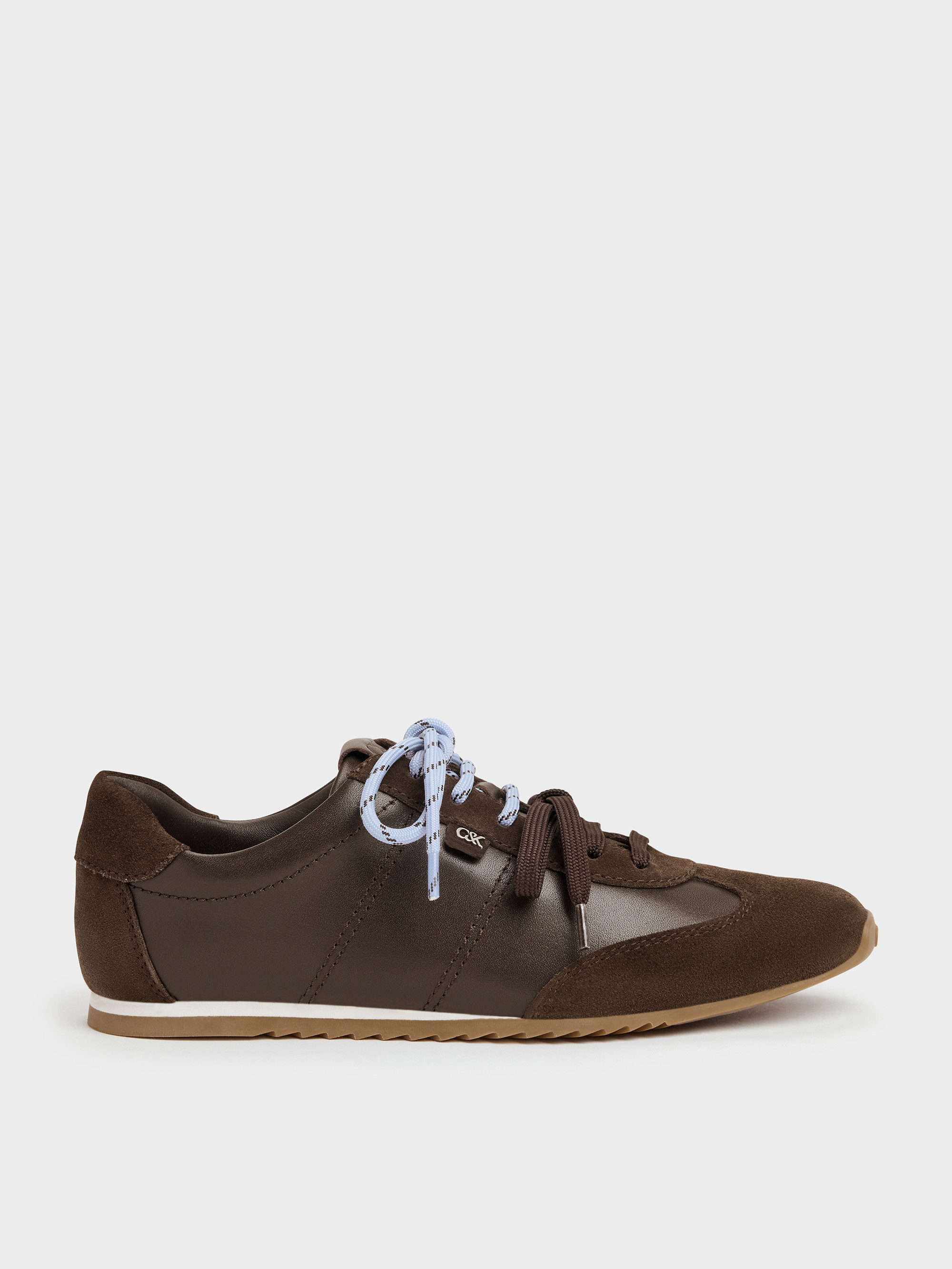 Dark Brown Jace Leather & Suede Sneakers | CHARLES & KEITH UK | Charles & Keith UK