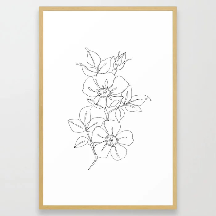 Floral one line drawing - Rose Framed Art Print by thecolourstudy | Society6
