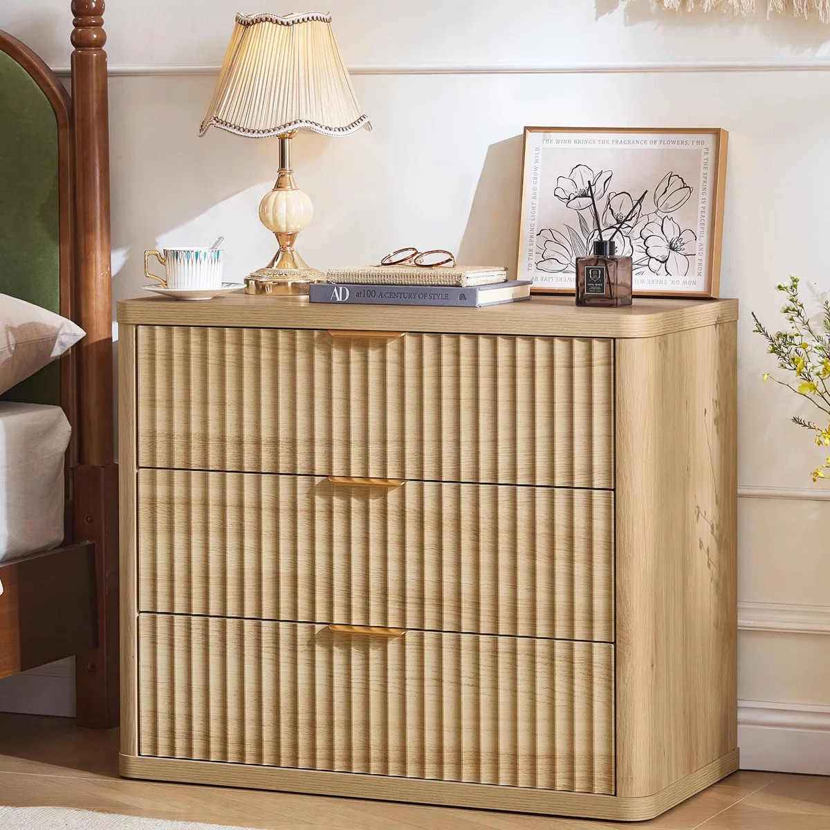 31.5" Wide Fluted Nightstand for Large Spaces, Oversized Extra 3 Drawers Night Stand, Wood Bedsid... | Wayfair North America