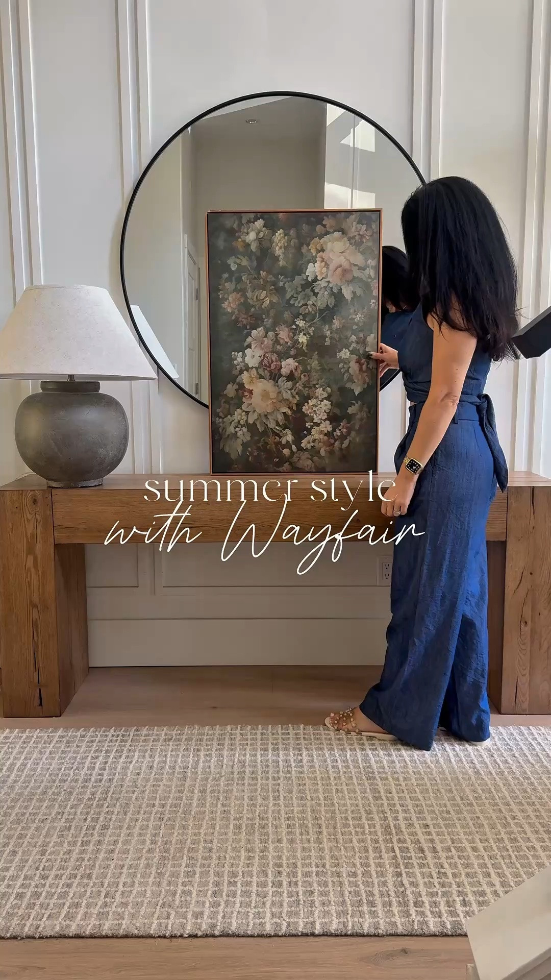 Summer styling with @Wayfair 
Creating a casually elegant entryway. 
I just love the organic look and subtle statement of the floral artwork! 
#ad #wayfair #wayfairpartner