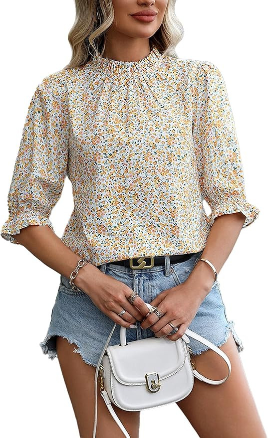Women's Floral Blouses Dressy Casual Summer Boho Tops Trendy Business Casual Outfits Shirts | Amazon (US)